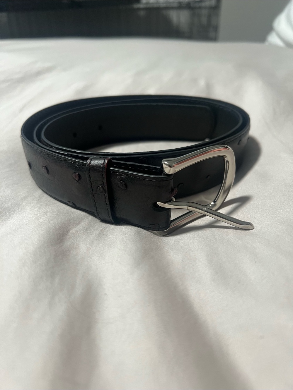 Men's Classic Black Leather Belt with Silver Buckle